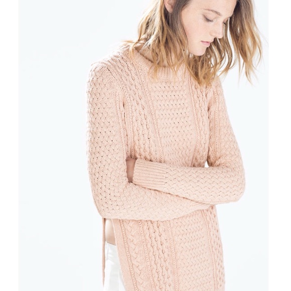Zara Sweaters - Zara blush pink long cable knit sweater